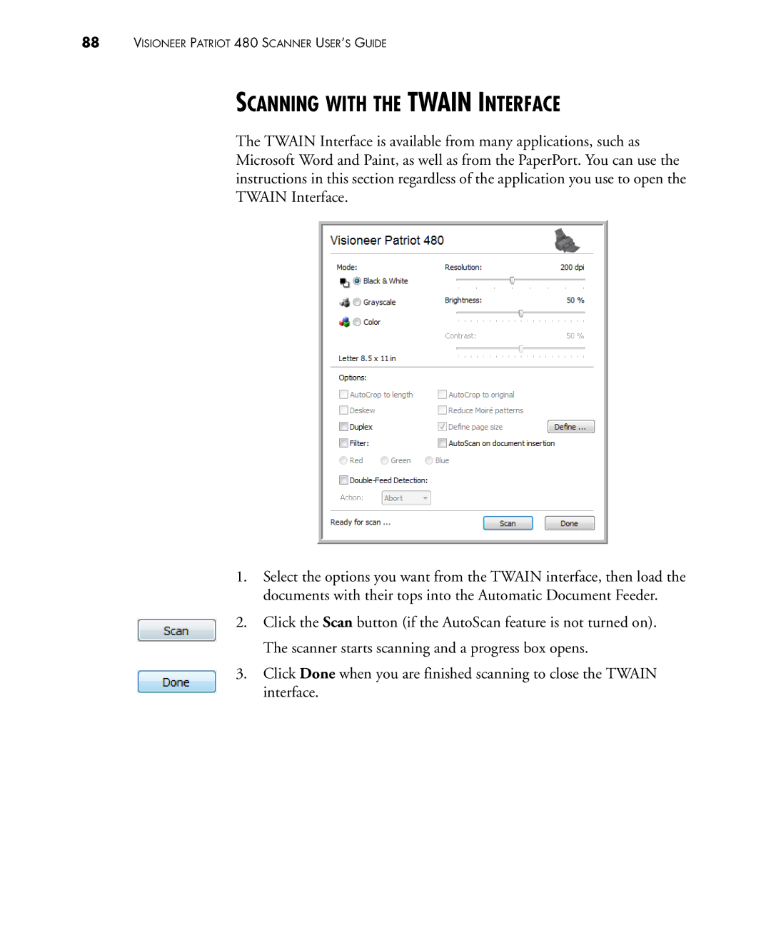 Visioneer 480 manual Scanning with the Twain Interface 