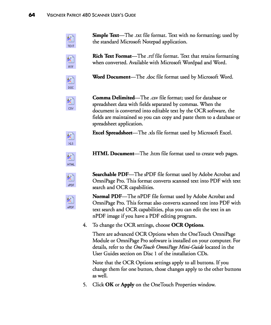Visioneer 480 manual Word Document-The .doc file format used by Microsoft Word 