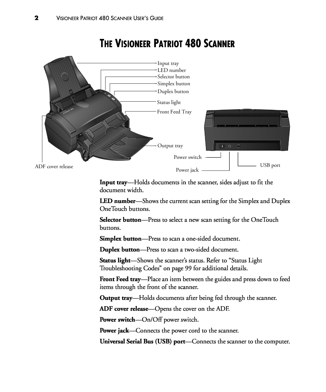 Visioneer manual THE VISIONEER PATRIOT 480 SCANNER 