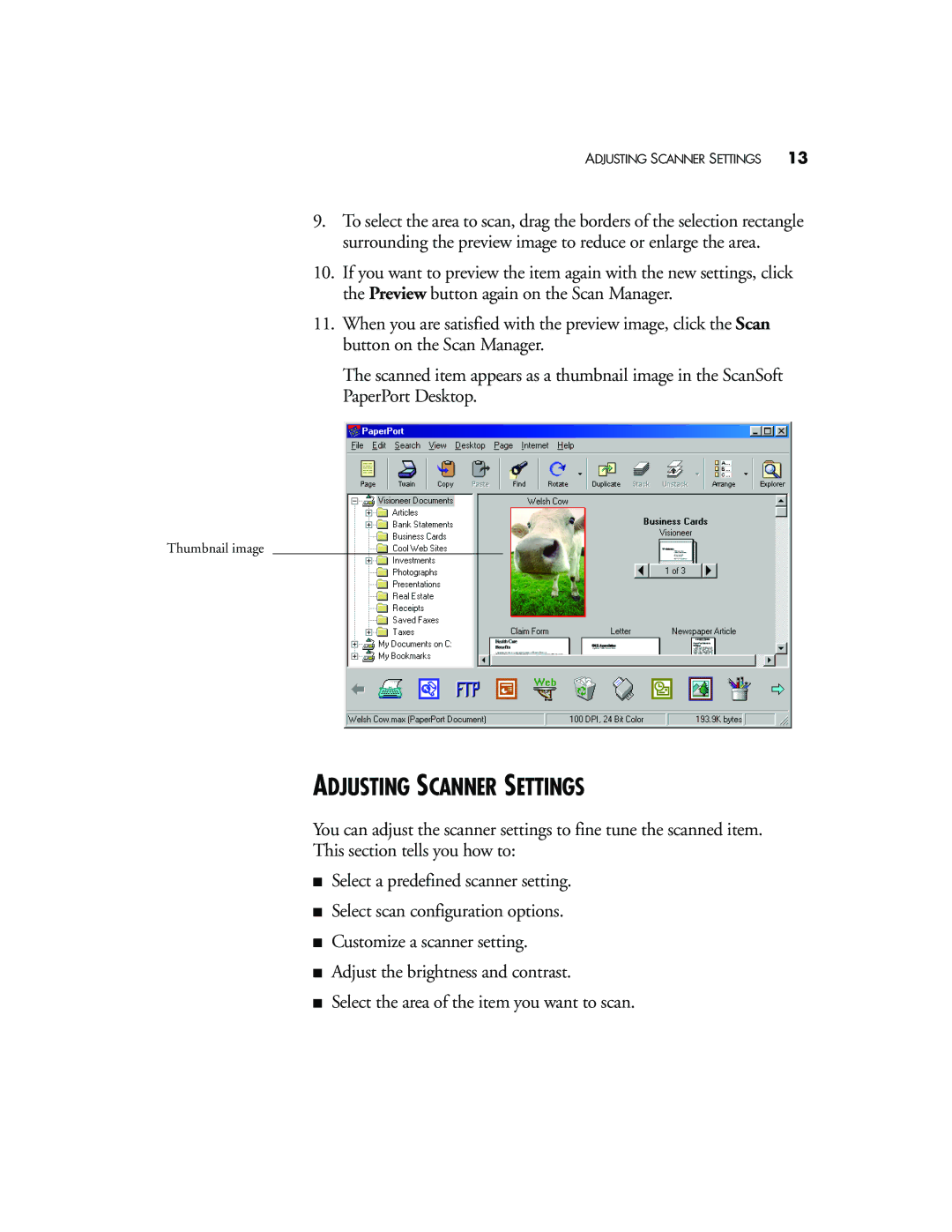 Visioneer 4800 USB manual Adjusting Scanner Settings 