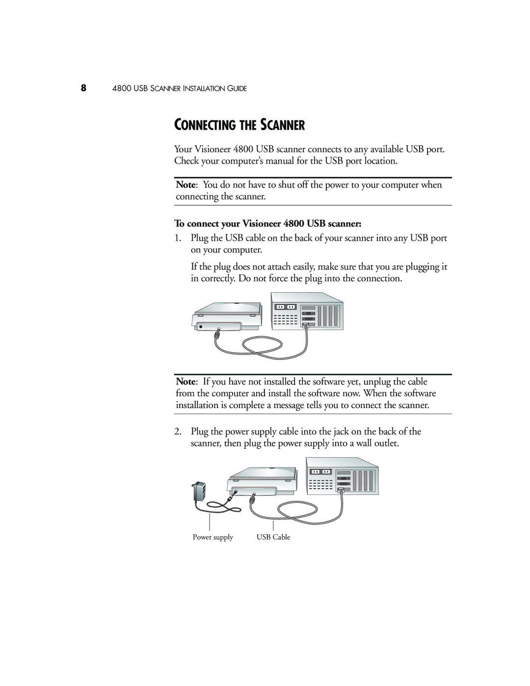 Visioneer manual Connecting the Scanner, To connect your Visioneer 4800 USB scanner 