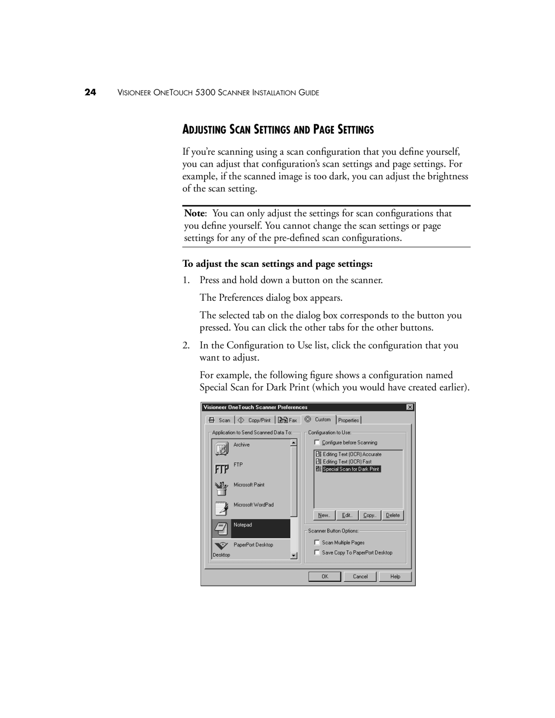 Visioneer 5300 manual Adjusting Scan Settings and page Settings, To adjust the scan settings and page settings 