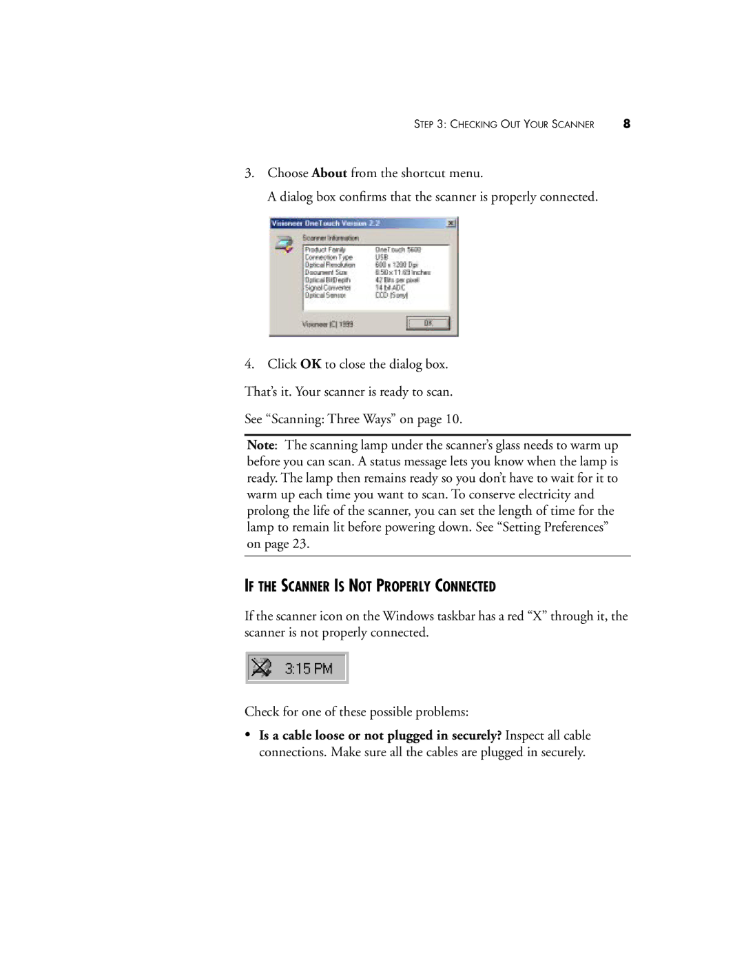 Visioneer 5600 manual If the Scanner is not Properly Connected 