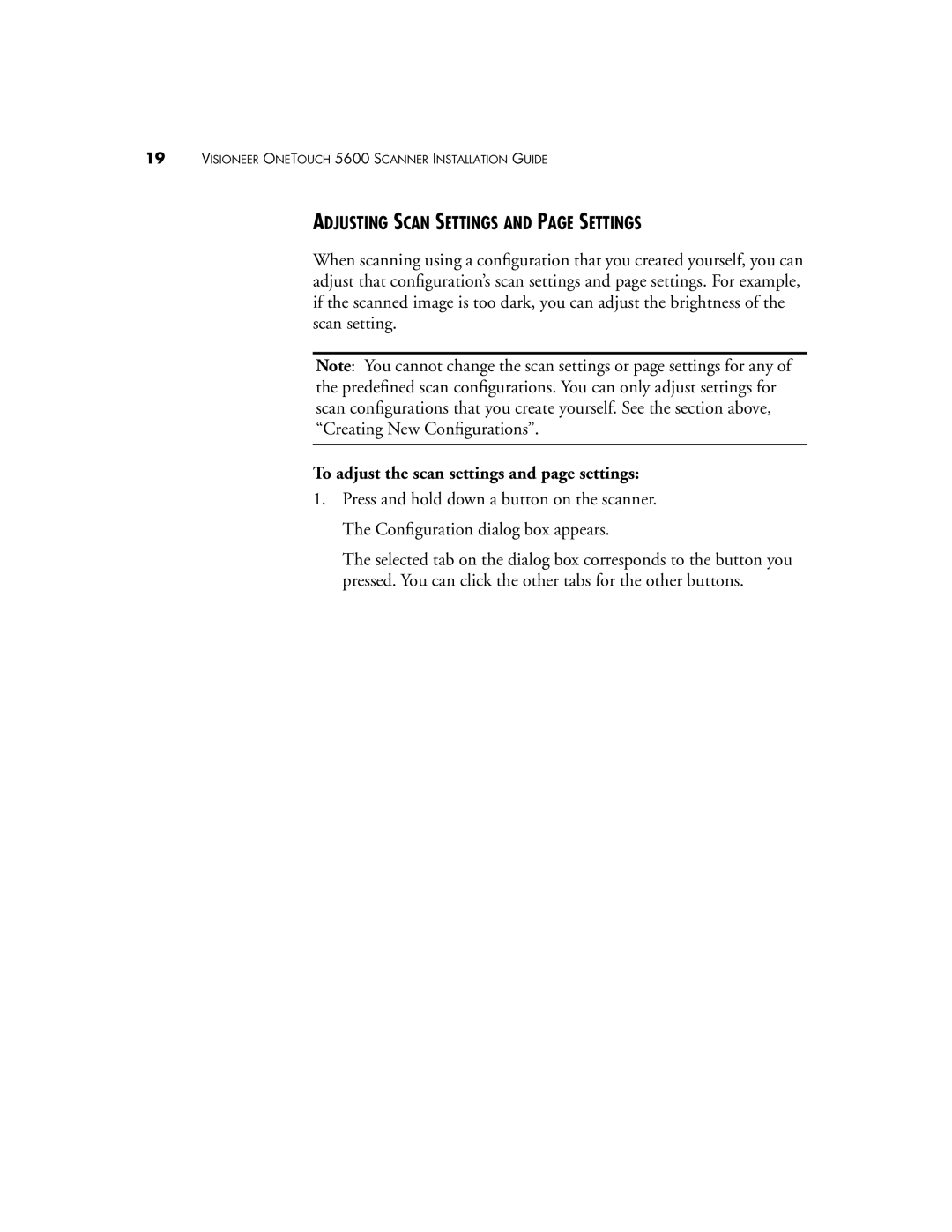 Visioneer 5600 manual Adjusting Scan Settings and page Settings, To adjust the scan settings and page settings 