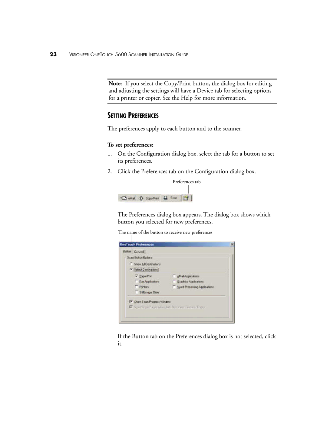 Visioneer 5600 manual Setting Preferences, To set preferences 