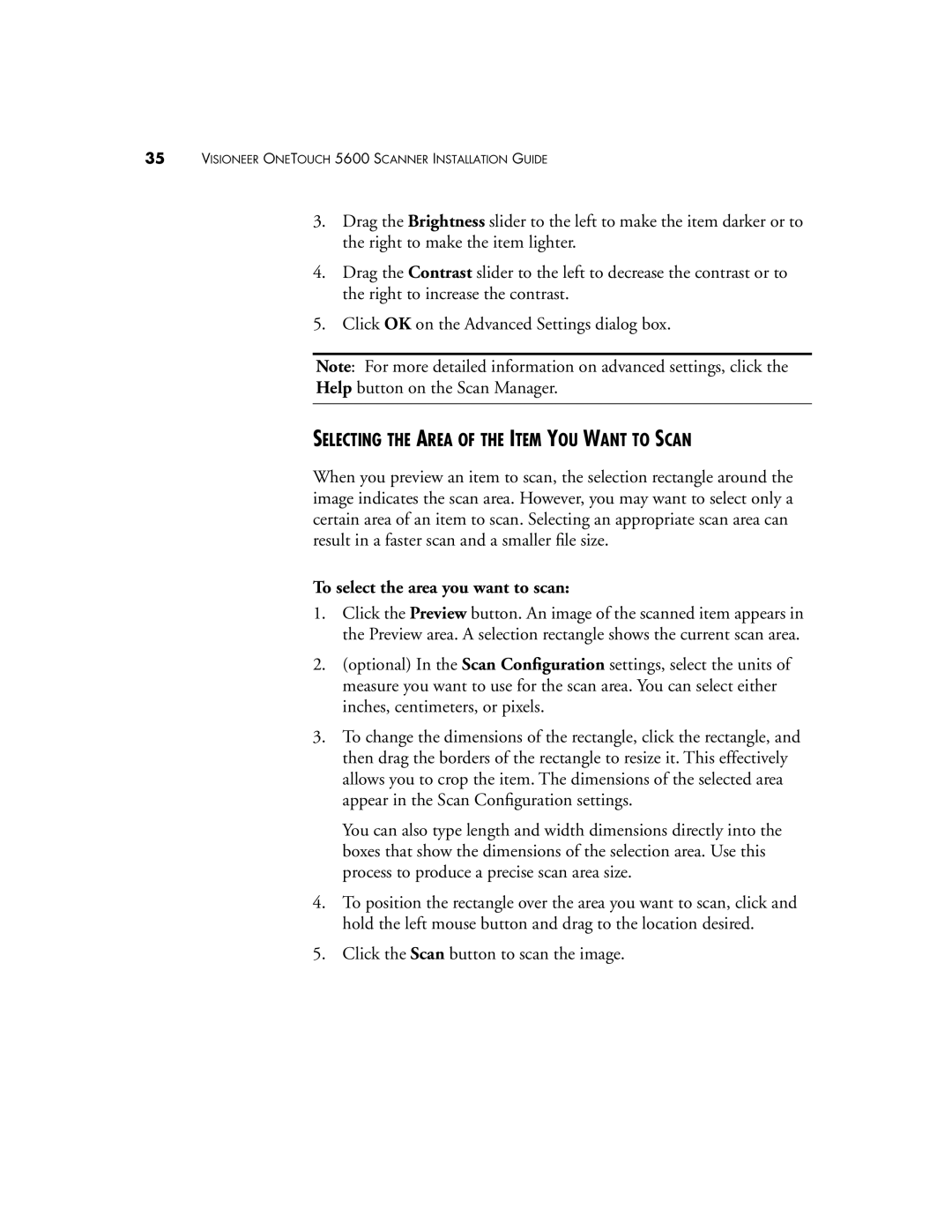 Visioneer 5600 manual Selecting the Area of the Item YOU Want to Scan, To select the area you want to scan 