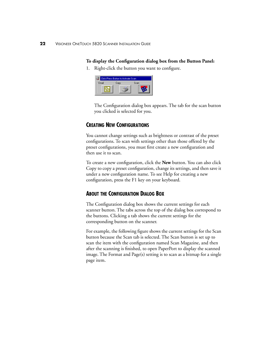 Visioneer 5820 manual Creating NEW Configurations, About the Configuration Dialog BOX 