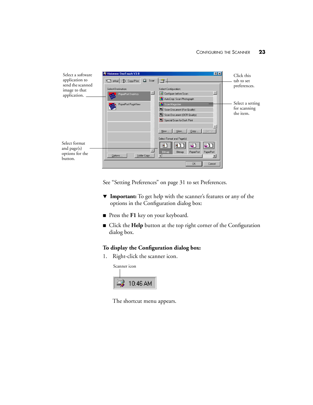 Visioneer 5820 manual To display the Conﬁguration dialog box 