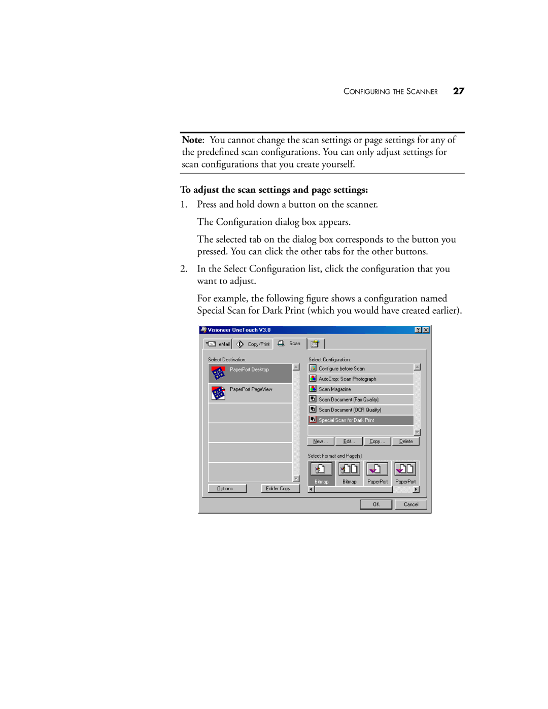 Visioneer 5820 manual To adjust the scan settings and page settings 