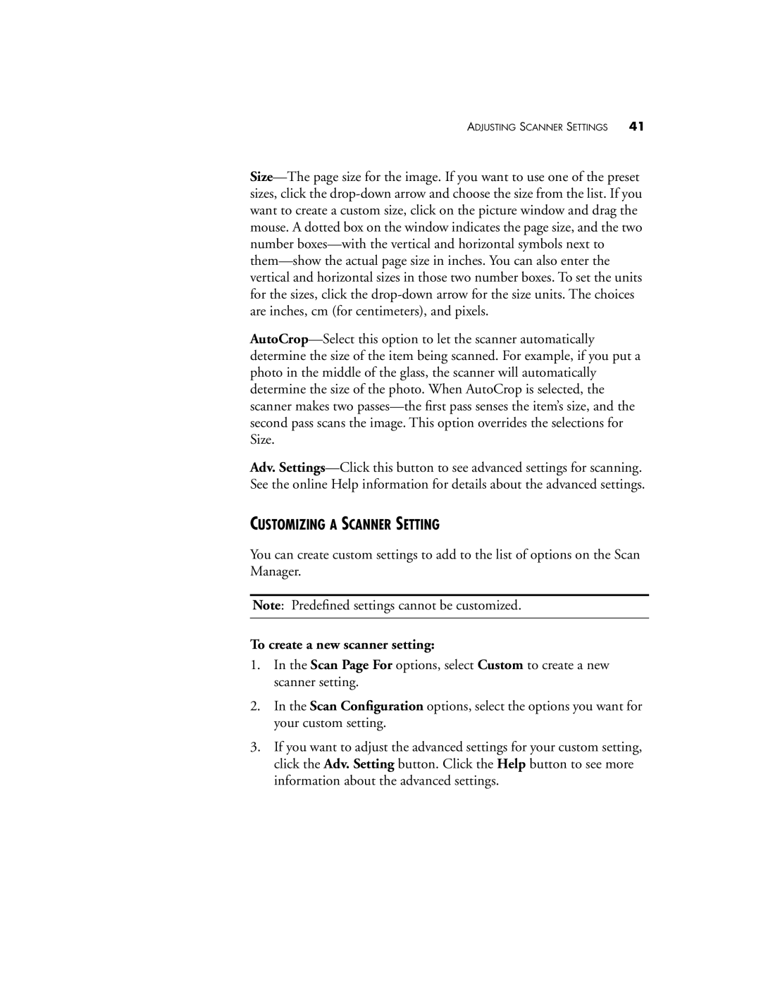 Visioneer 5820 manual Customizing a Scanner Setting, To create a new scanner setting 