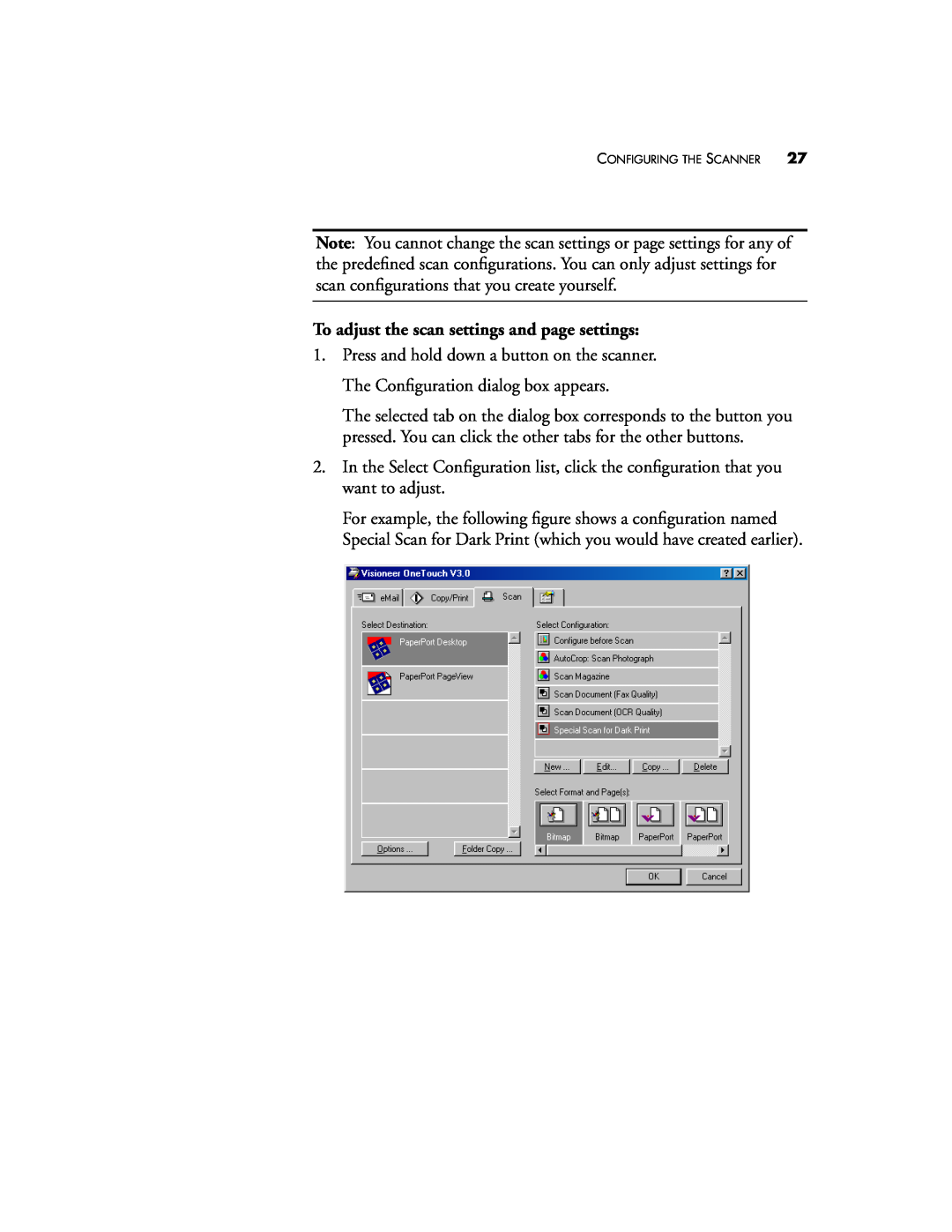 Visioneer 5820 manual To adjust the scan settings and page settings 