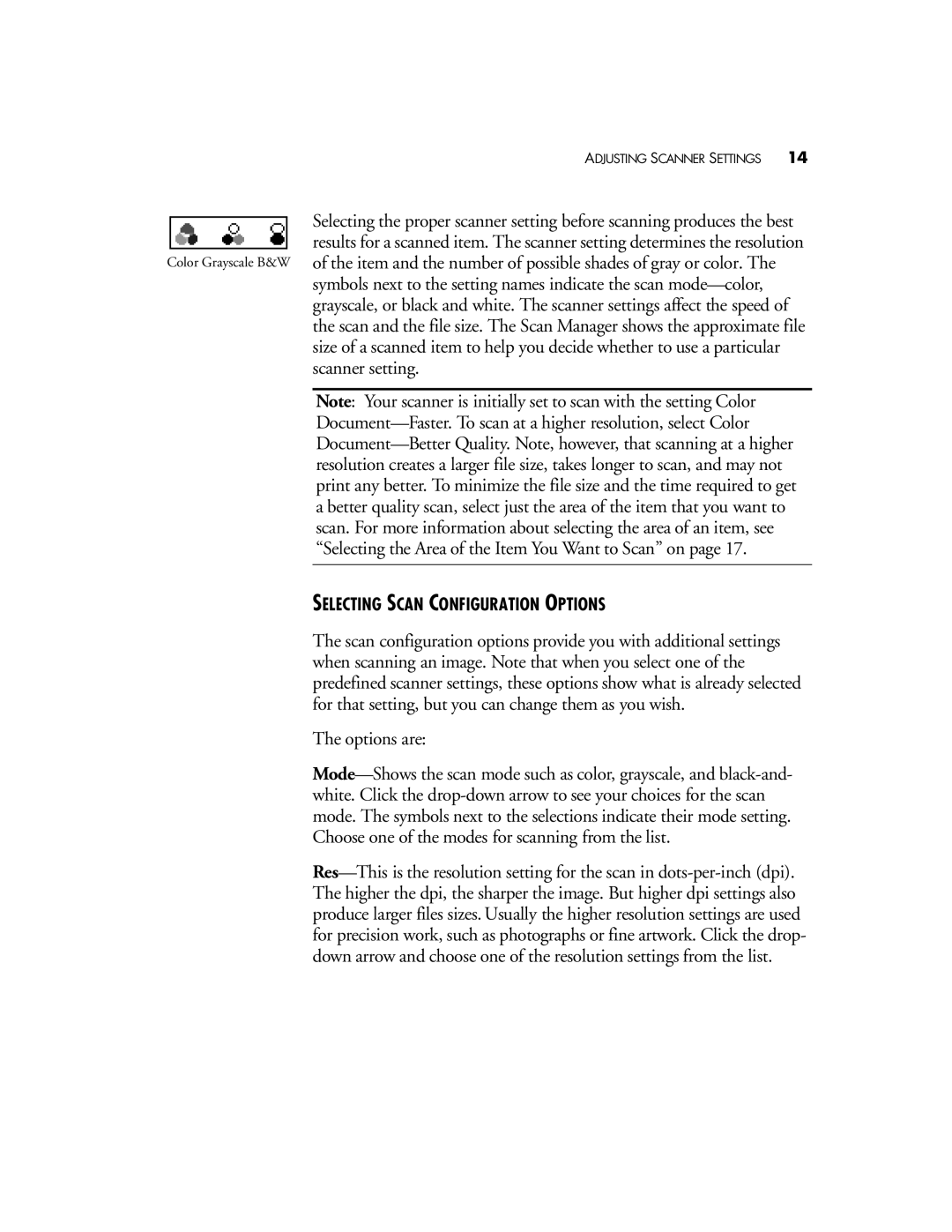 Visioneer 6142 manual Selecting Scan Configuration Options 