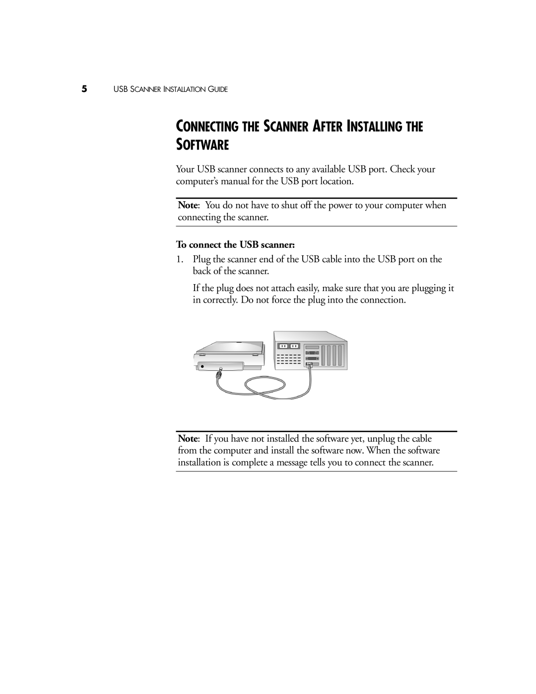 Visioneer 6142 manual Software, To connect the USB scanner 