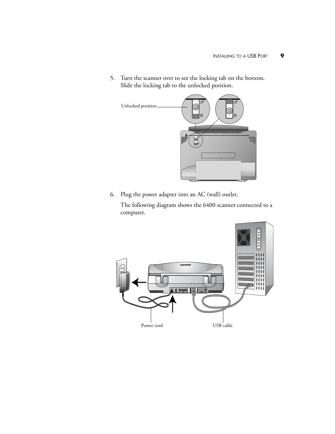 Visioneer 6200, 6400 manual Unlocked position 