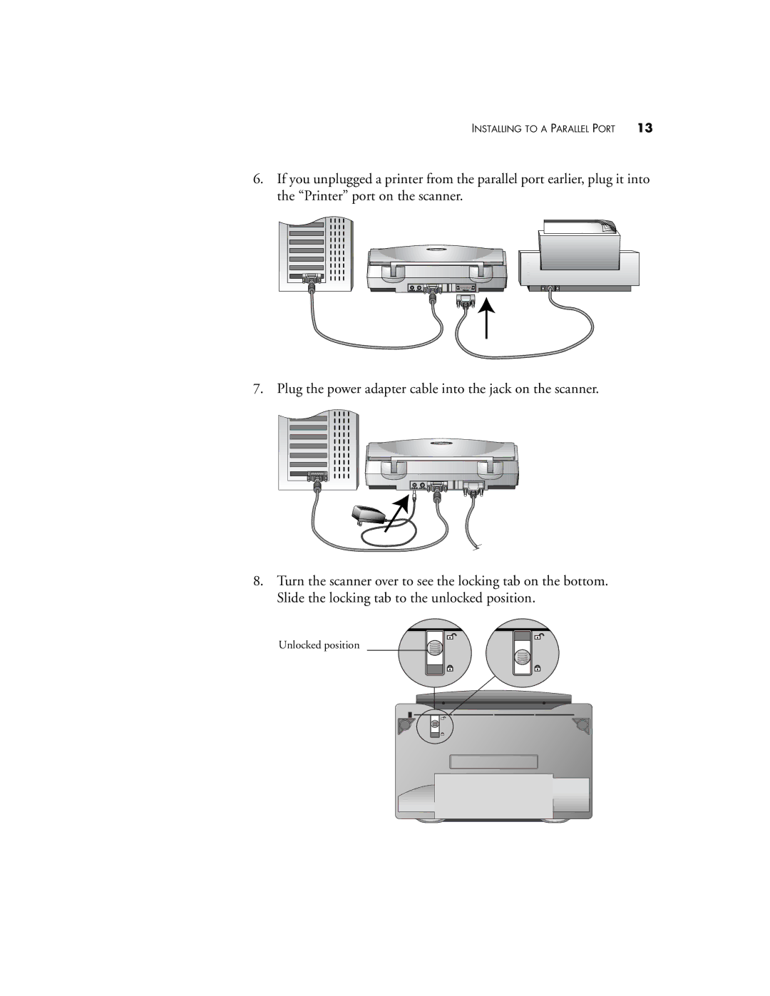 Visioneer 6200, 6400 manual Unlocked position 