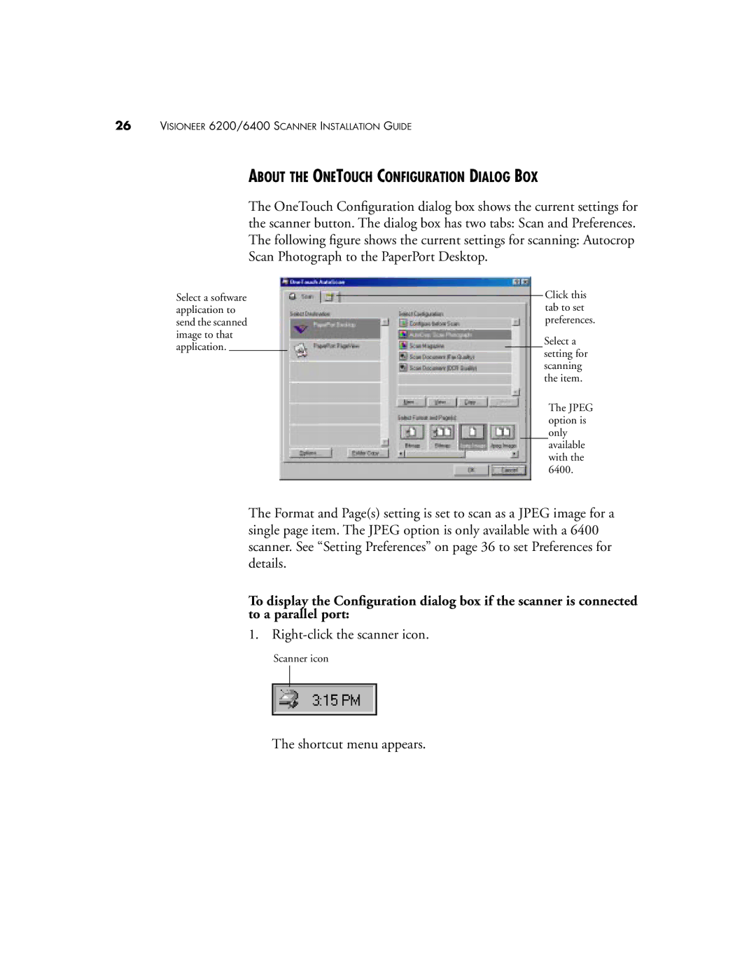 Visioneer 6400, 6200 manual About the Onetouch Configuration Dialog BOX 