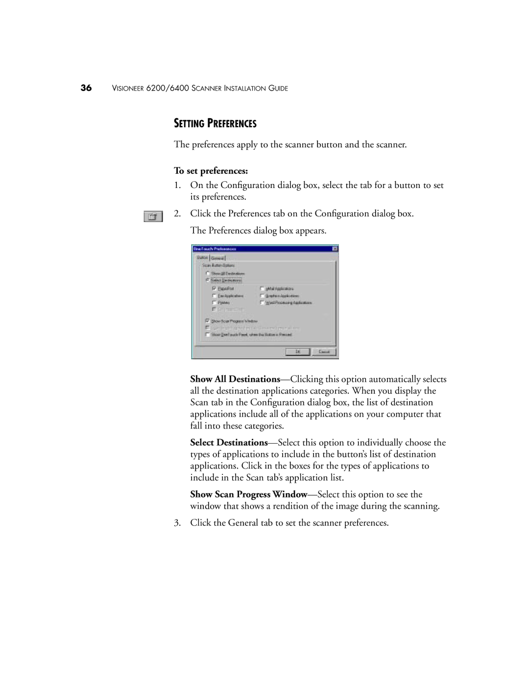 Visioneer 6400, 6200 manual Setting Preferences, To set preferences 