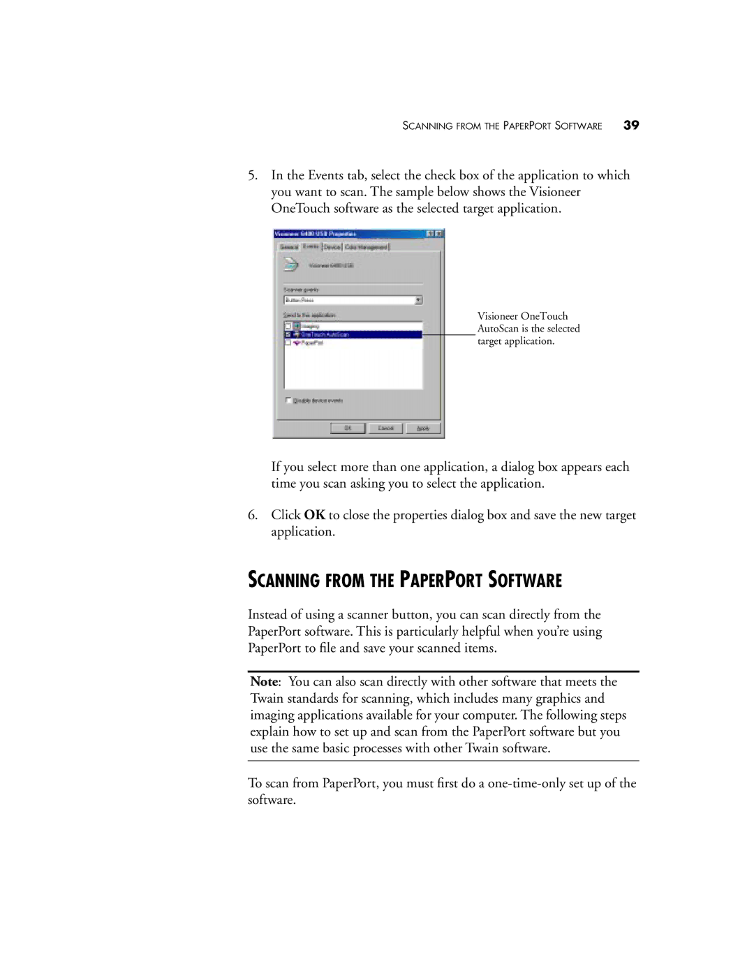 Visioneer 6200, 6400 manual Scanning from the Paperport Software 