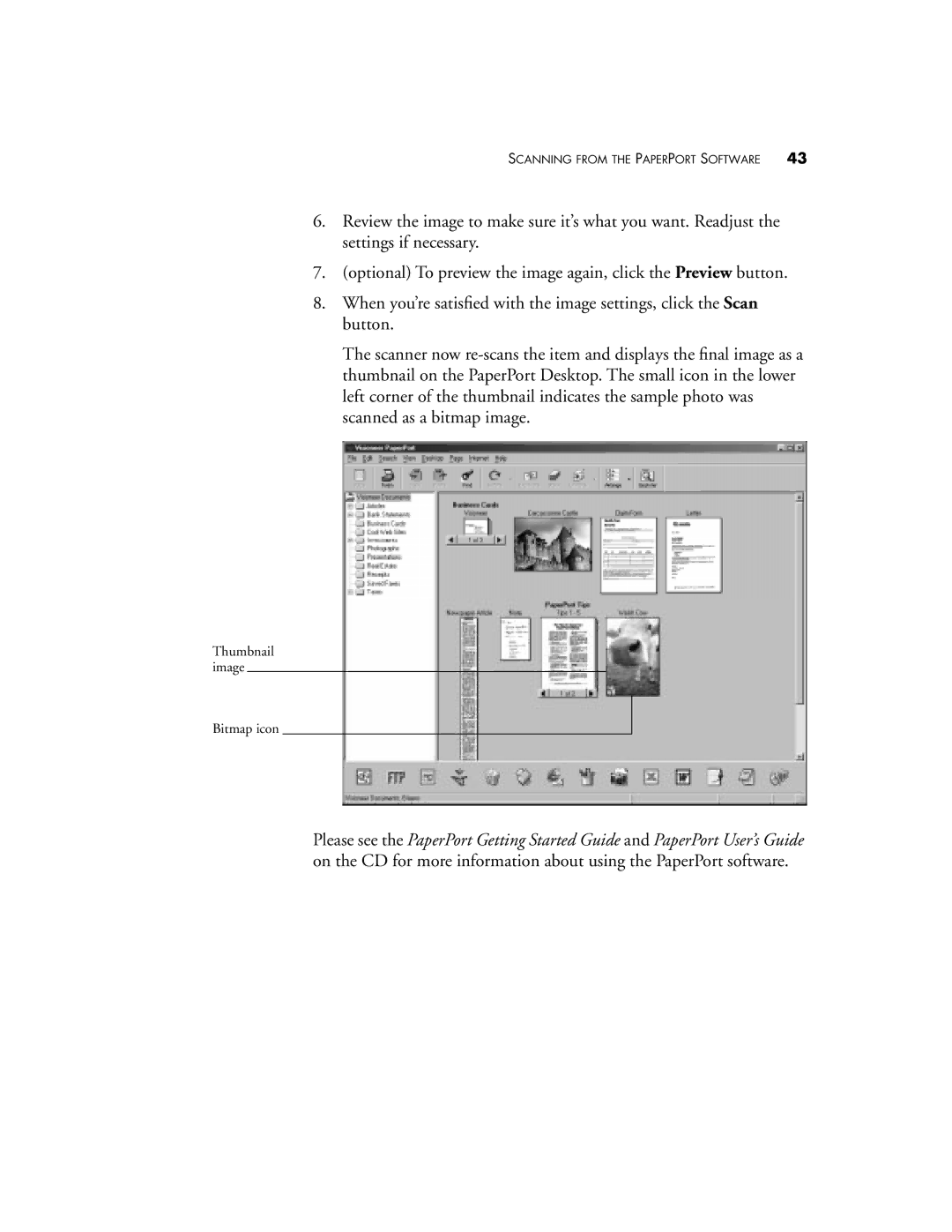 Visioneer 6200, 6400 manual Thumbnail image Bitmap icon 