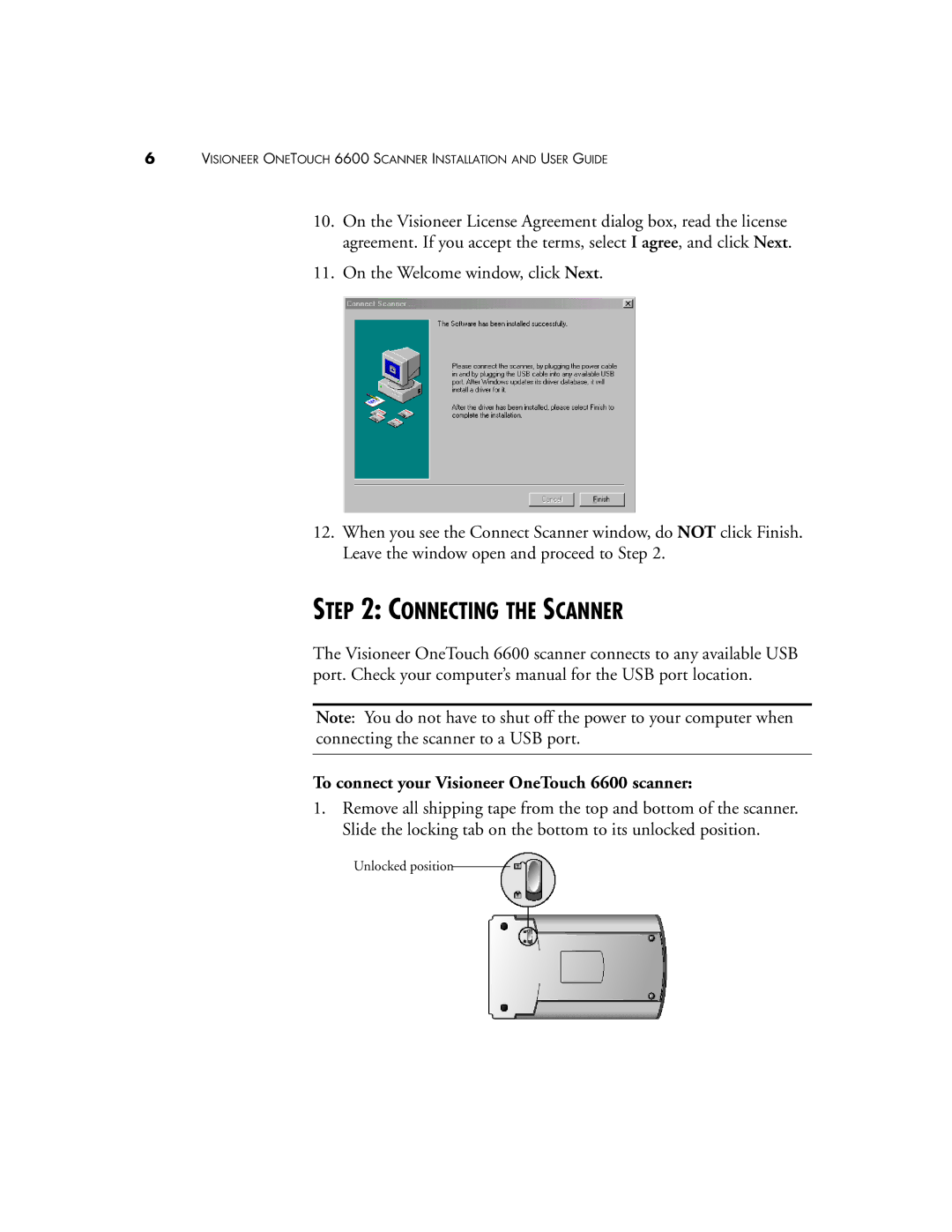 Visioneer manual Connecting the Scanner, To connect your Visioneer OneTouch 6600 scanner 