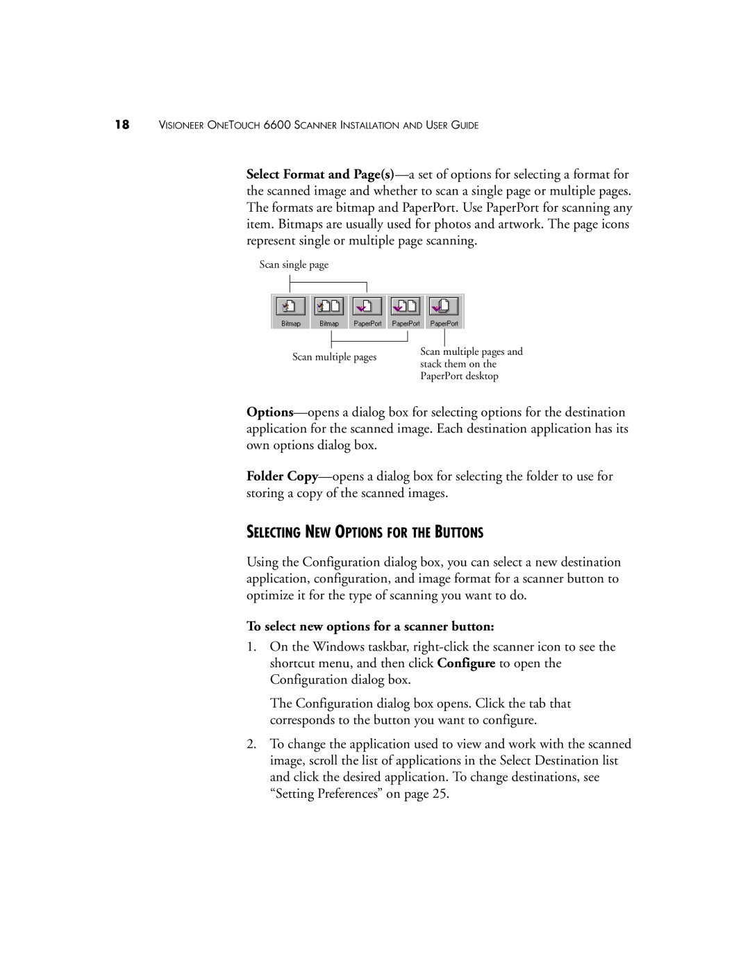 Visioneer 6600 manual Selecting NEW Options for the Buttons, To select new options for a scanner button 