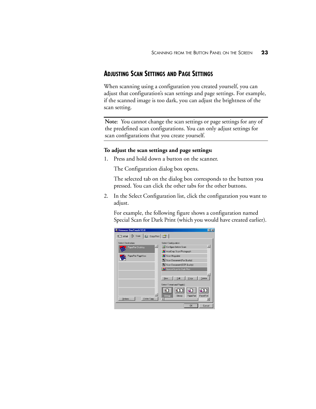 Visioneer 6600 manual Adjusting Scan Settings and page Settings, To adjust the scan settings and page settings 