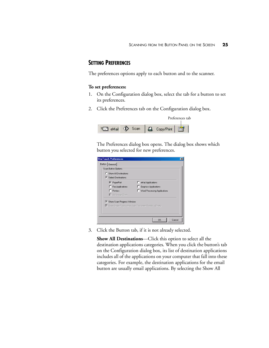 Visioneer 6600 manual Setting Preferences, To set preferences 