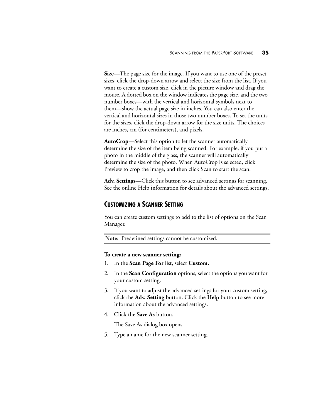 Visioneer 6600 manual Customizing a Scanner Setting 