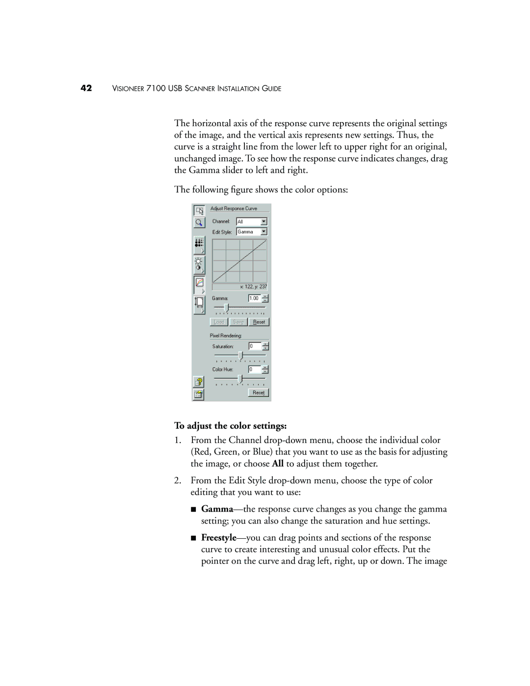 Visioneer 7100 manual To adjust the color settings 