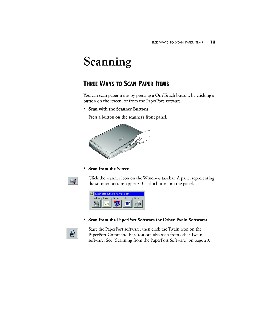 Visioneer 7100 manual Scanning, Three Ways To Scan Paper Items 