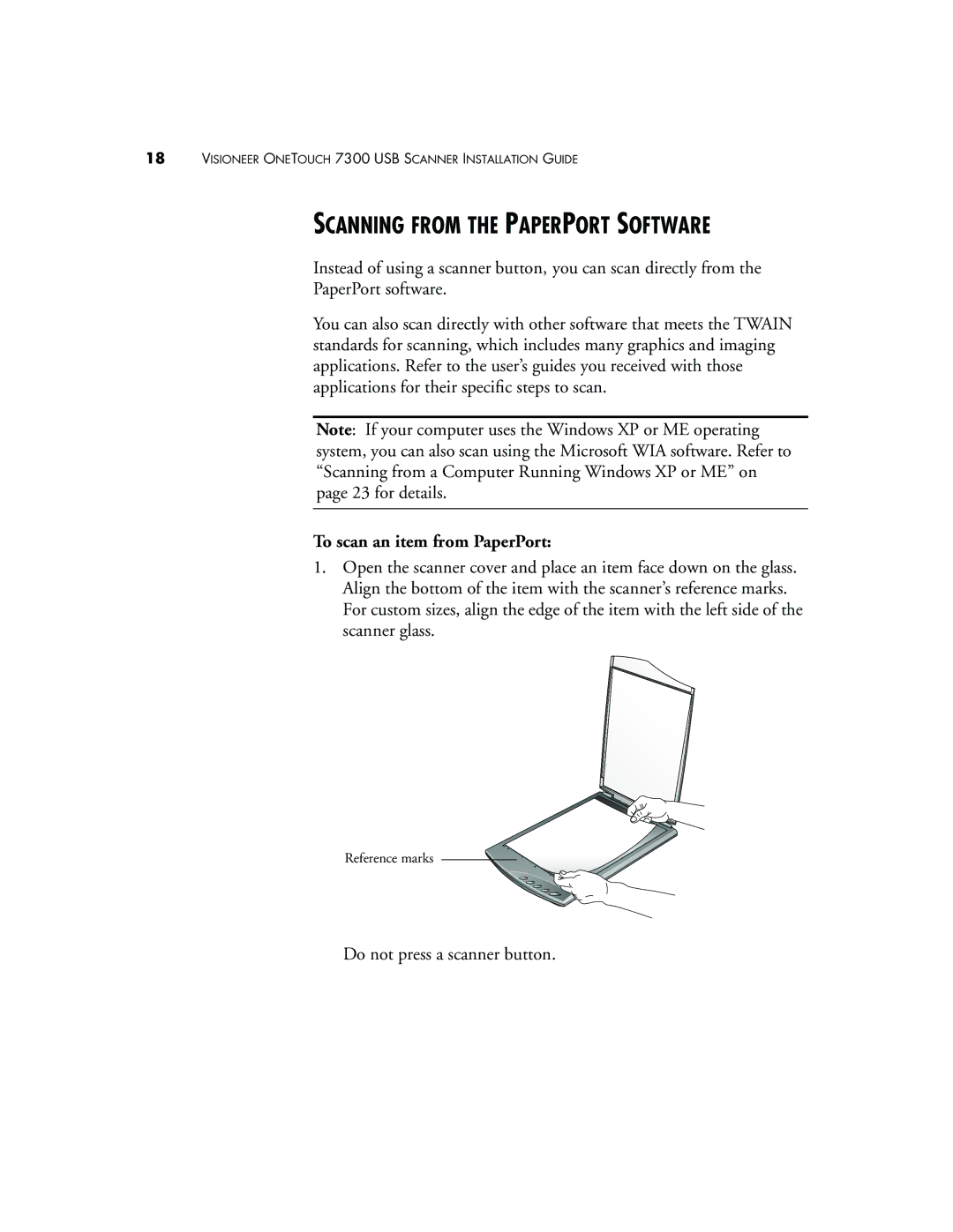 Visioneer 7300 manual Scanning from the Paperport Software, To scan an item from PaperPort 