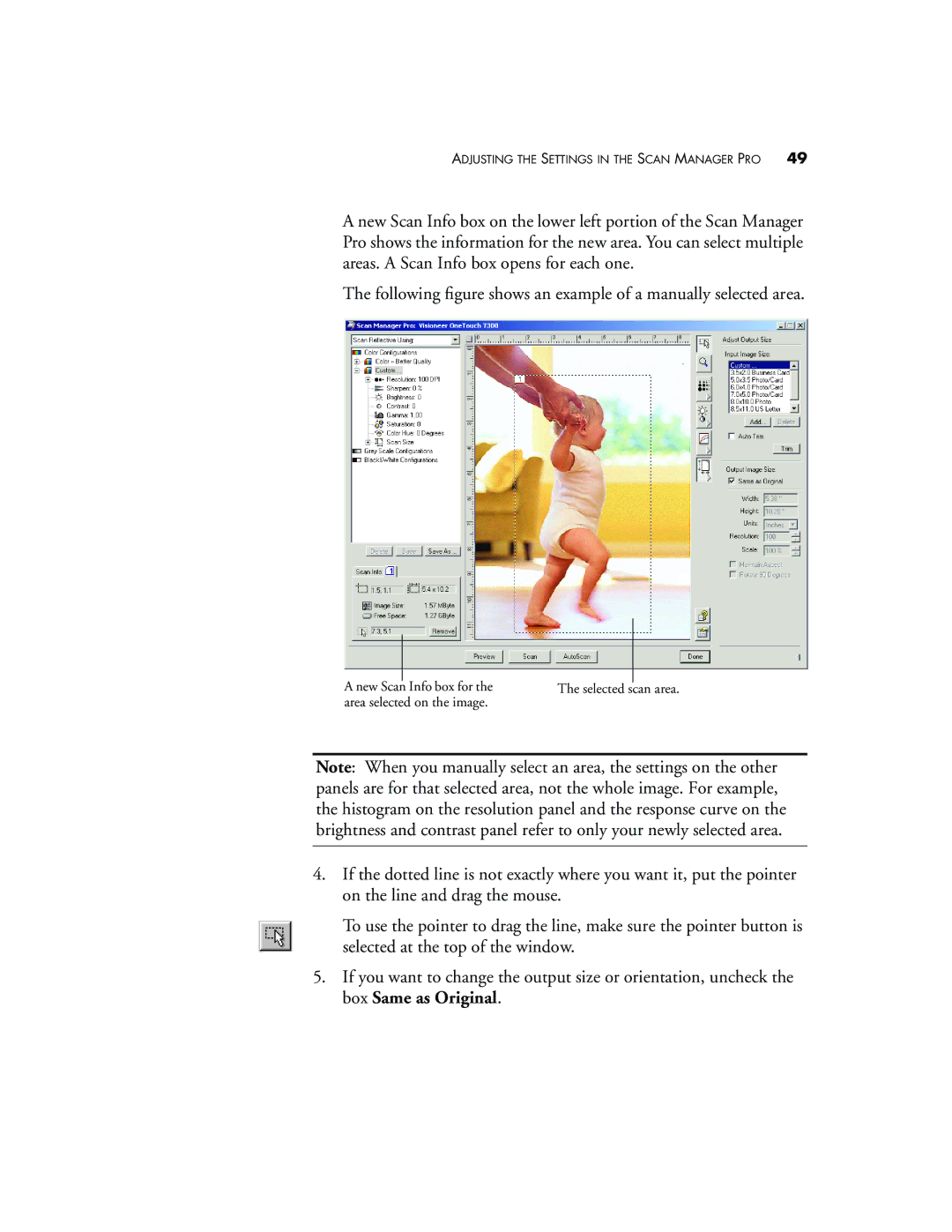 Visioneer 7300 manual New Scan Info box for Selected 