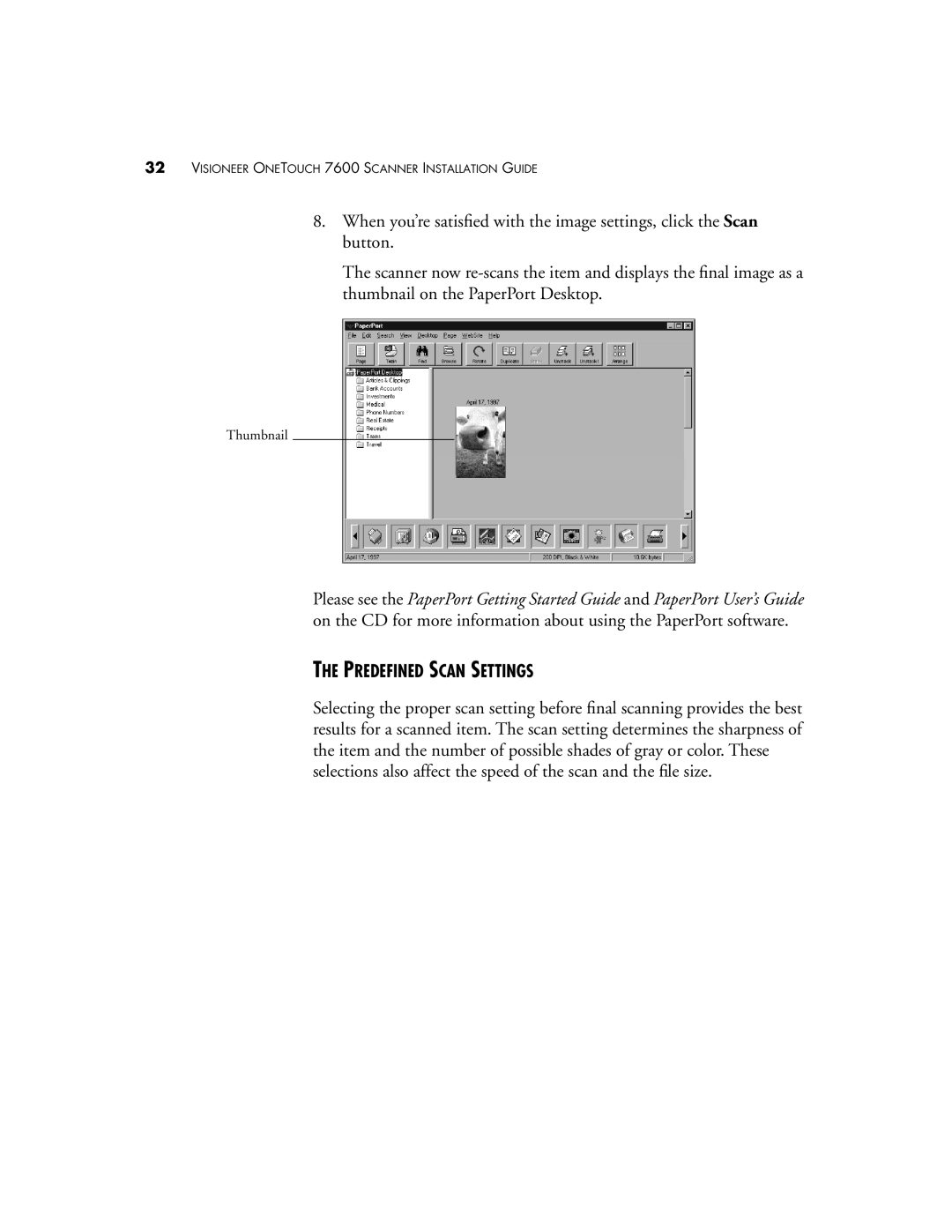 Visioneer 7600 SERIES manual Predefined Scan Settings 