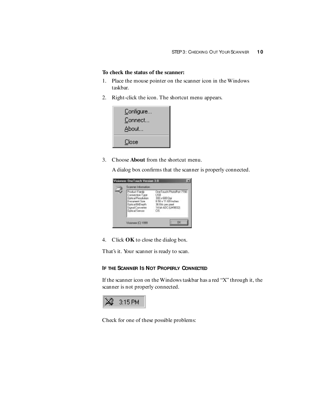 Visioneer 7700 manual To check the status of the scanner, If the Scanner is not Properly Connected 