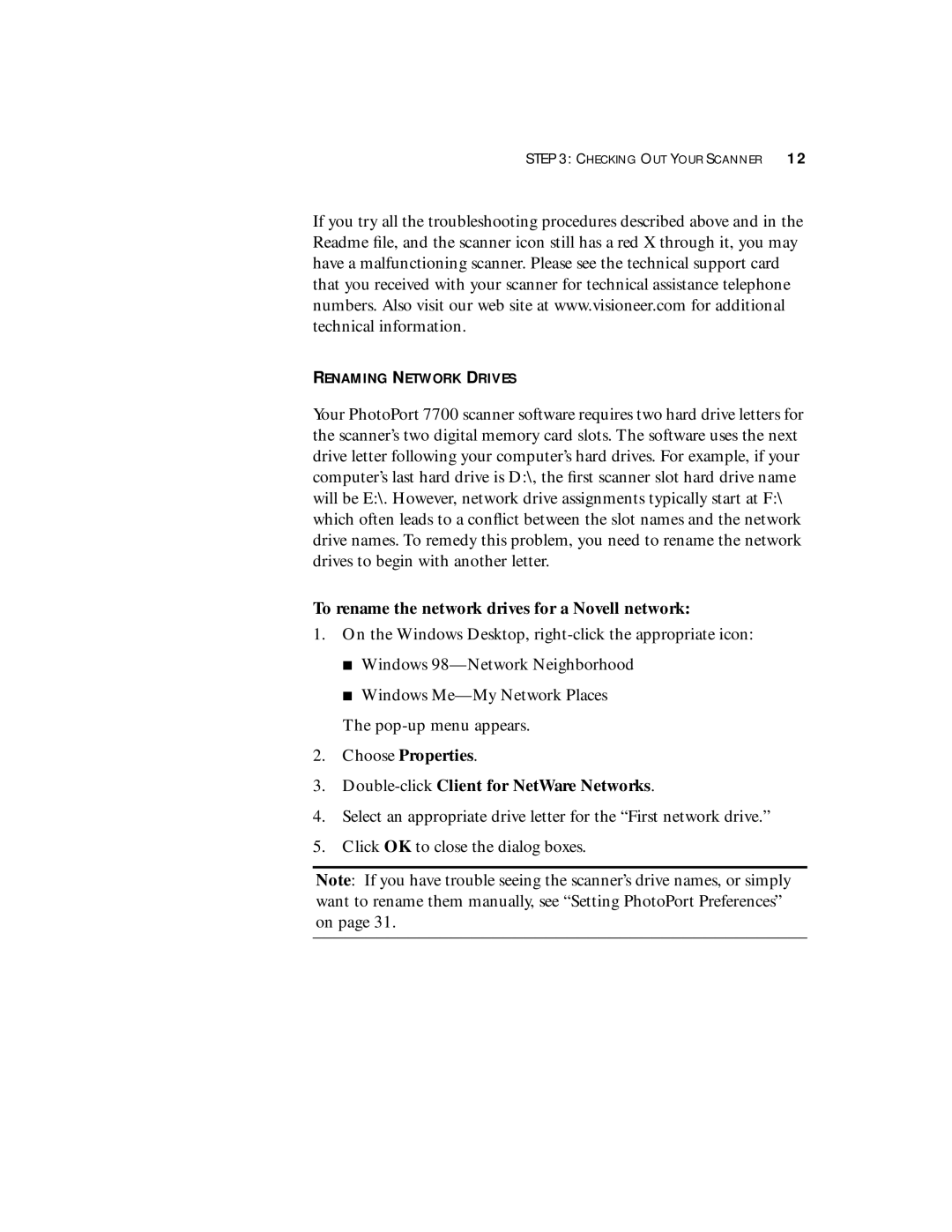 Visioneer 7700 manual Renaming Network Drives, To rename the network drives for a Novell network 