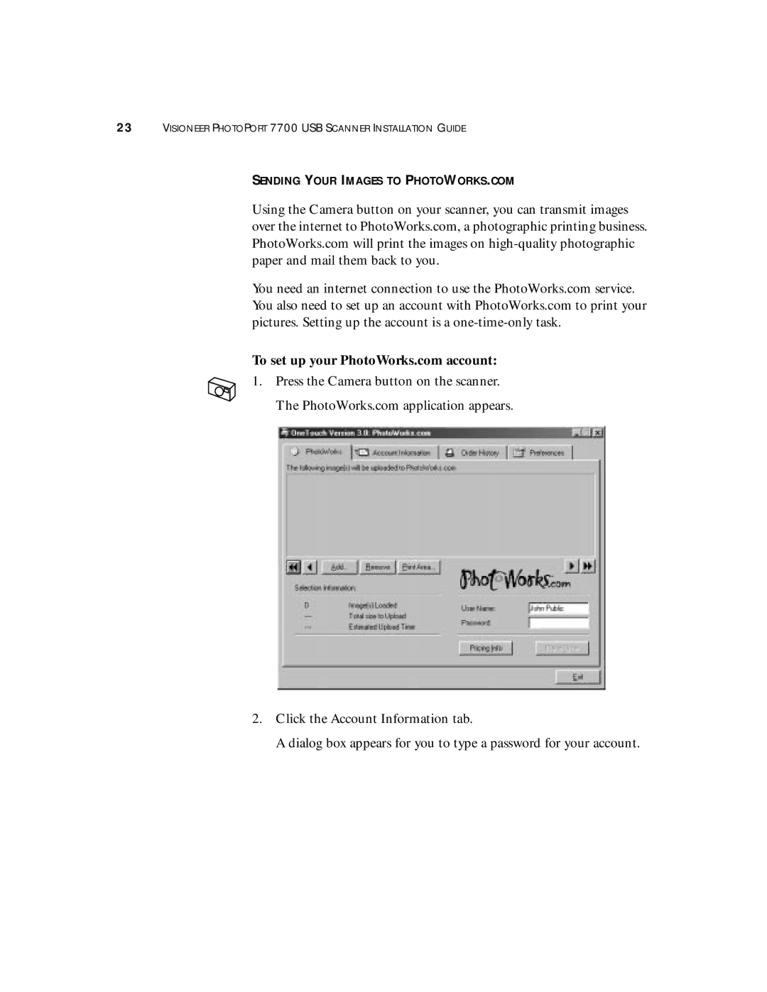 Visioneer 7700 manual Sending Your Images to PHOTOWORKS.COM 