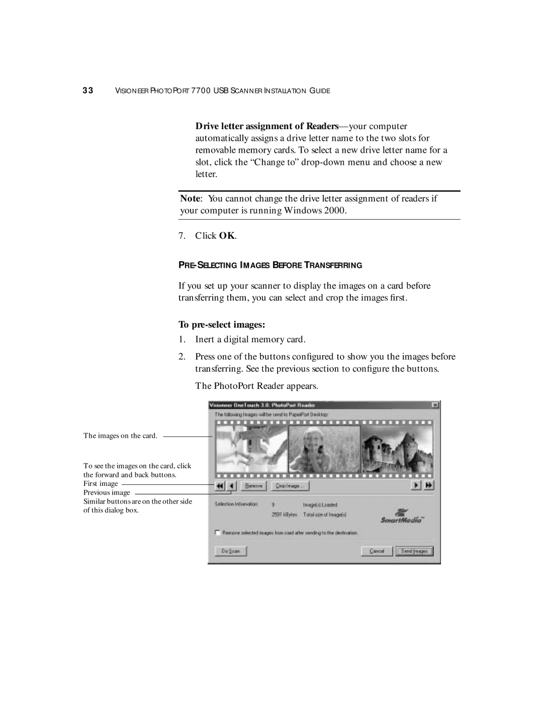 Visioneer 7700 manual PRE-SELECTING Images Before Transferring, To pre-select images 