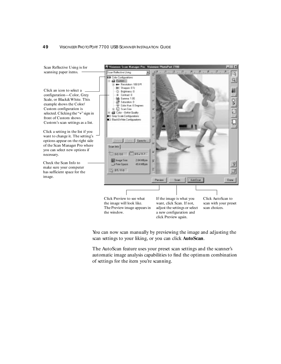 Visioneer 7700 manual Click AutoScan to scan with your preset scan choices 