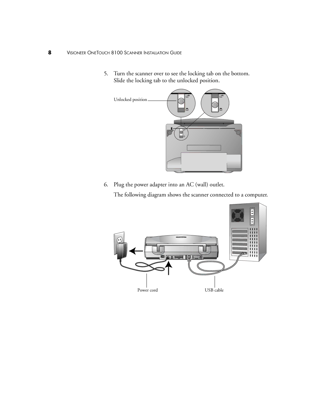 Visioneer 8100 manual Unlocked position 