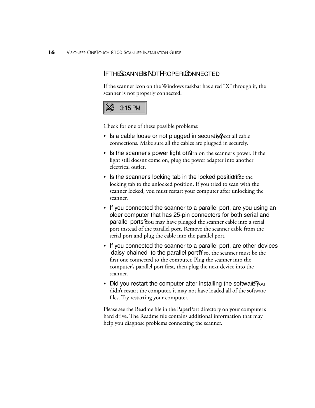 Visioneer 8100 manual If the Scanner is not Properly Connected 