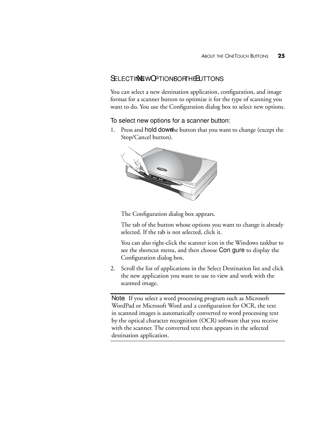 Visioneer 8100 manual Selecting NEW Options for the Buttons, To select new options for a scanner button 