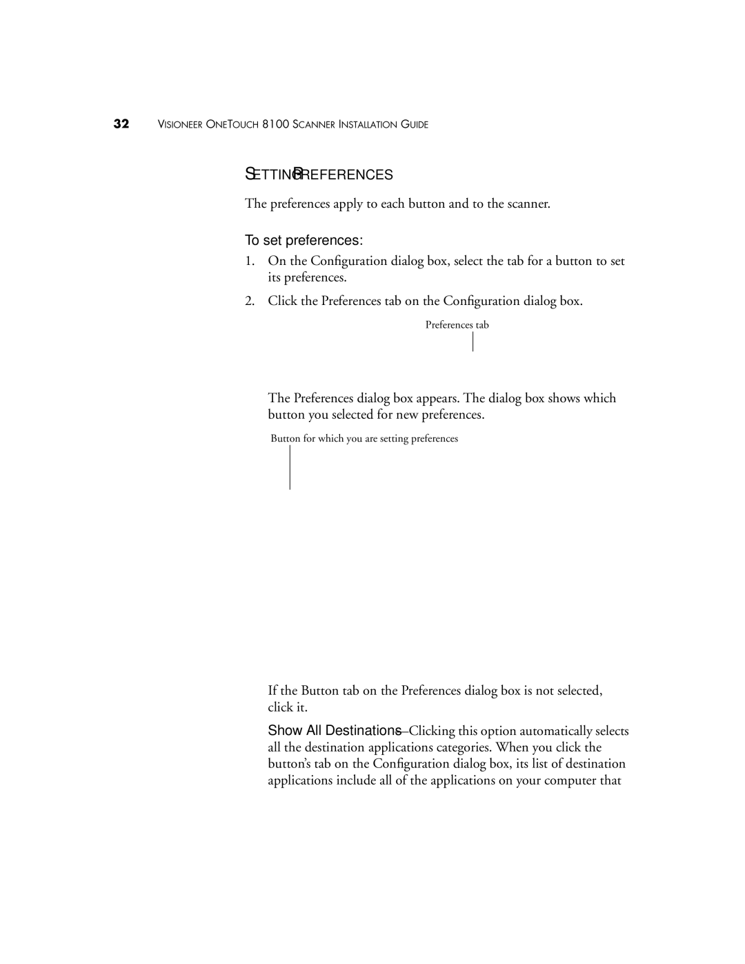 Visioneer 8100 manual Setting Preferences, To set preferences 