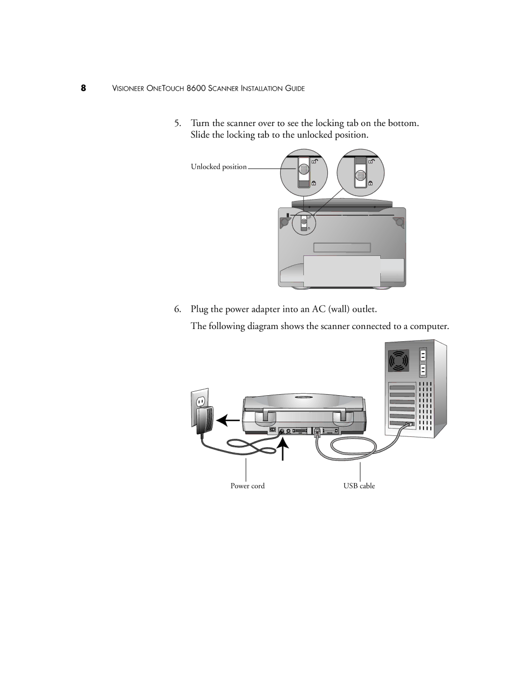 Visioneer 8600 manual Unlocked position 