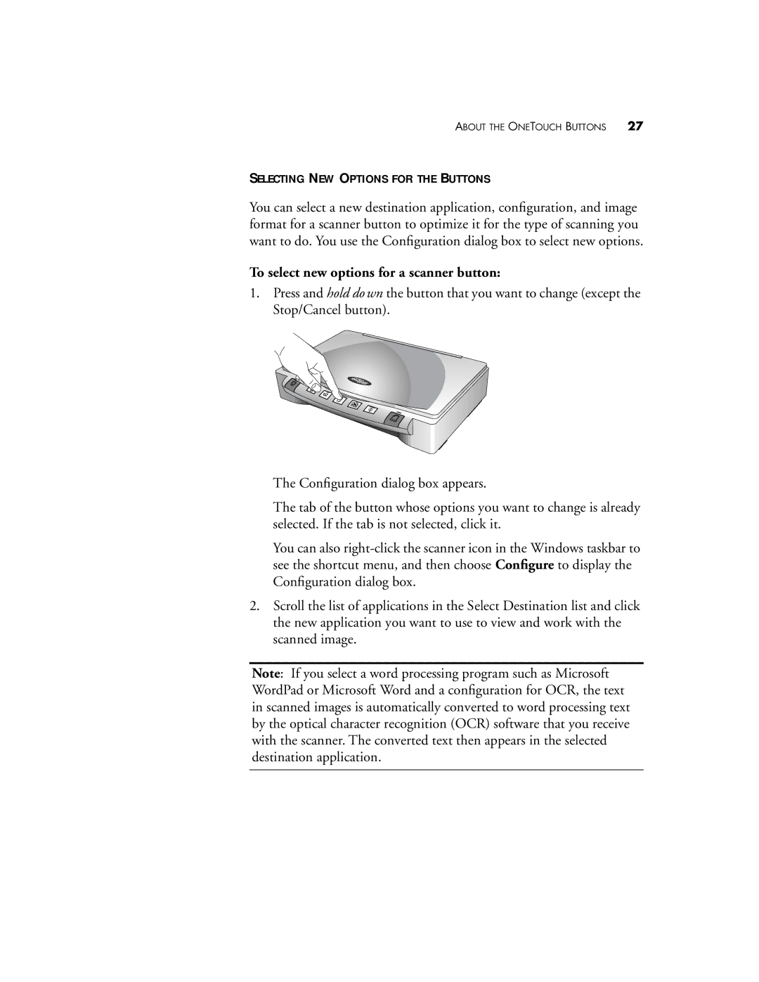 Visioneer 8600 manual Selecting NEW Options for the Buttons, To select new options for a scanner button 