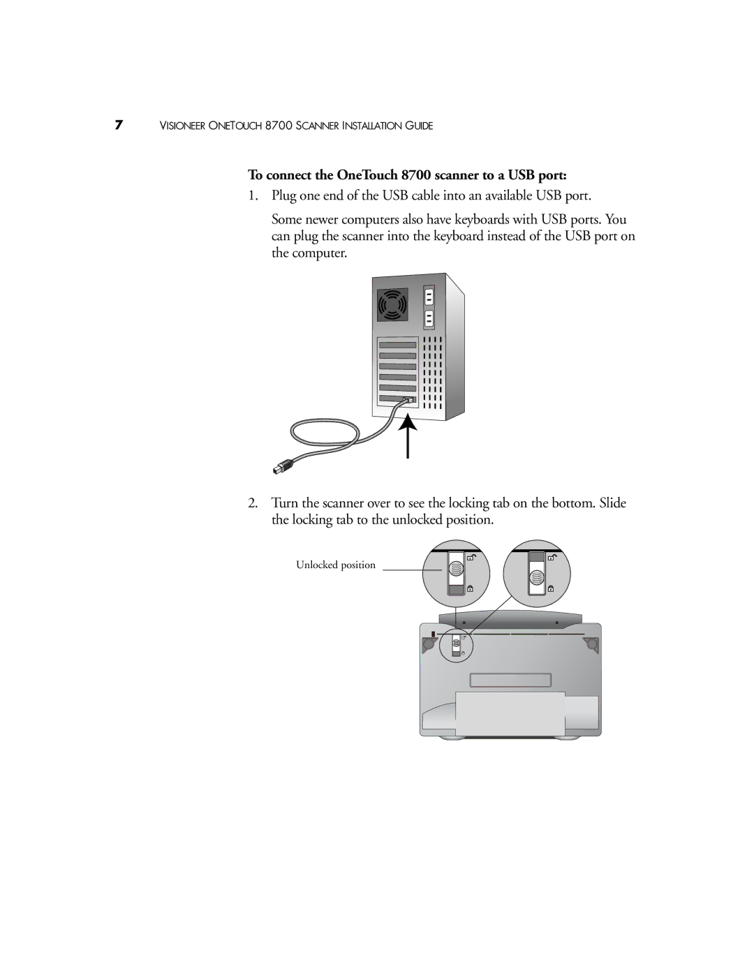 Visioneer manual To connect the OneTouch 8700 scanner to a USB port 