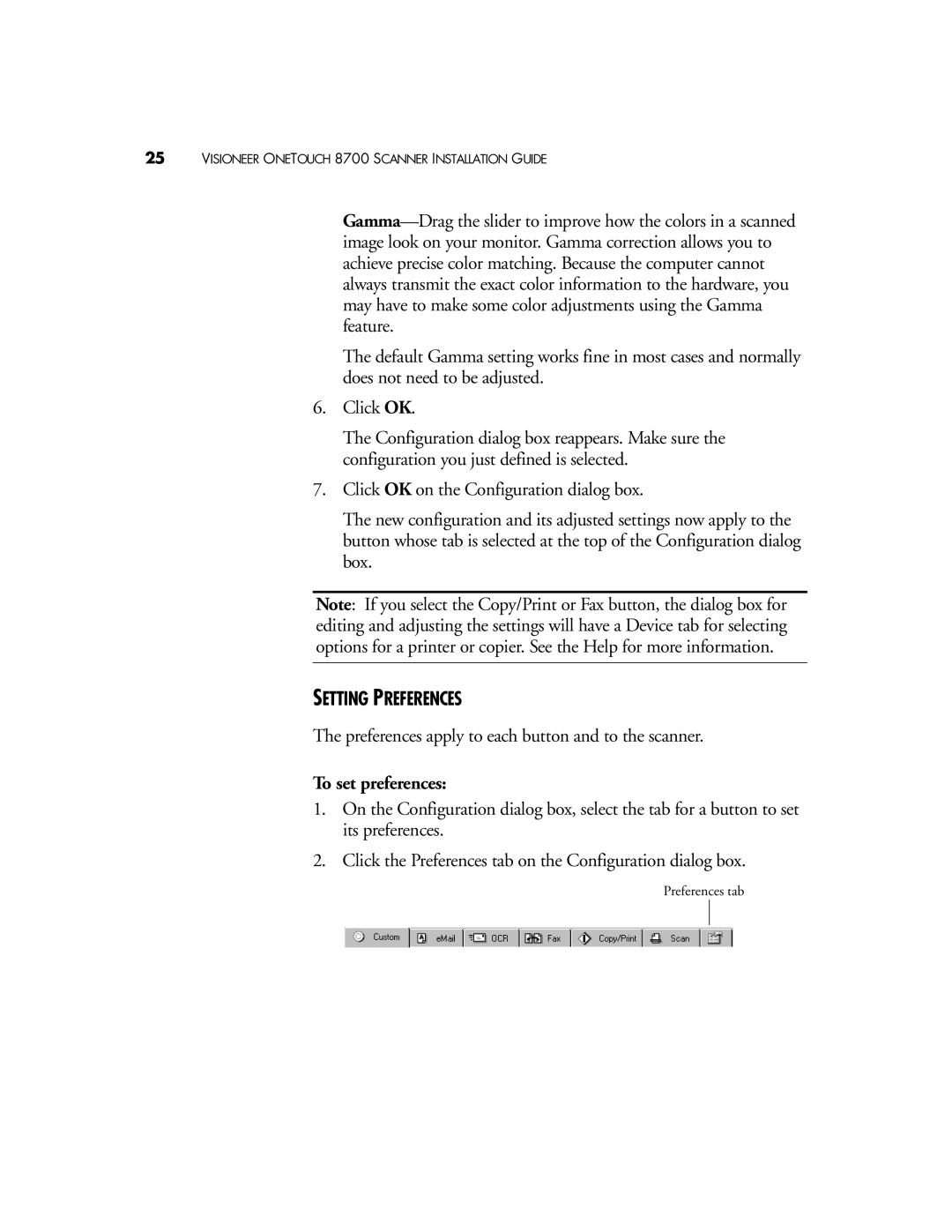 Visioneer 8700 manual Setting Preferences, To set preferences 