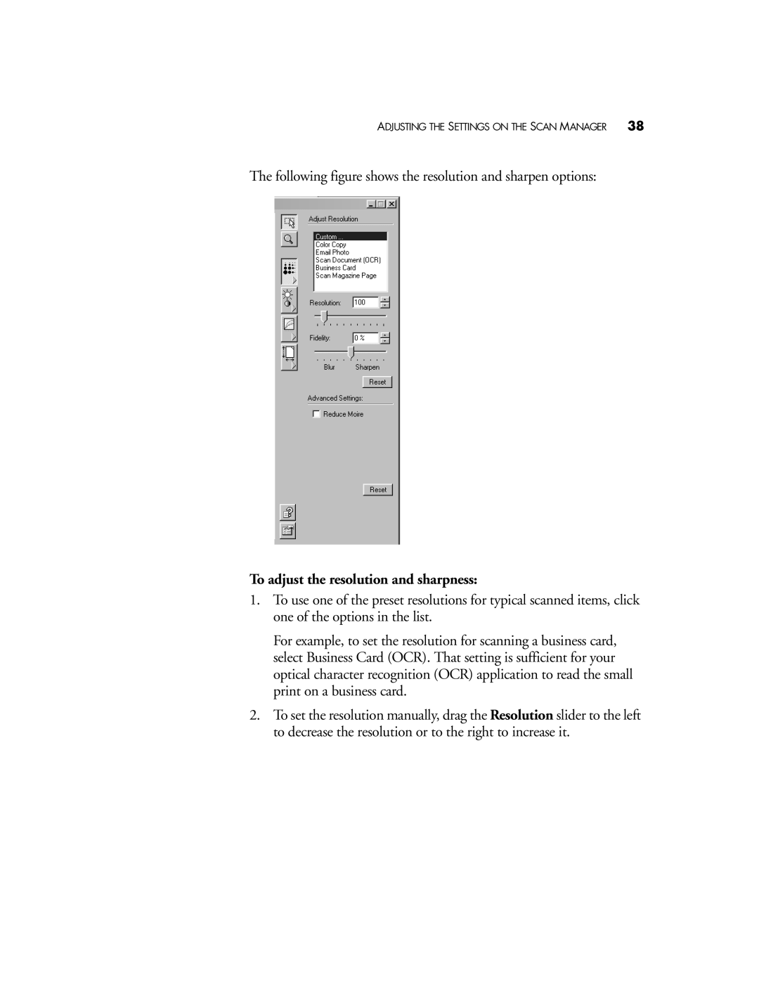 Visioneer 8700 manual To adjust the resolution and sharpness 