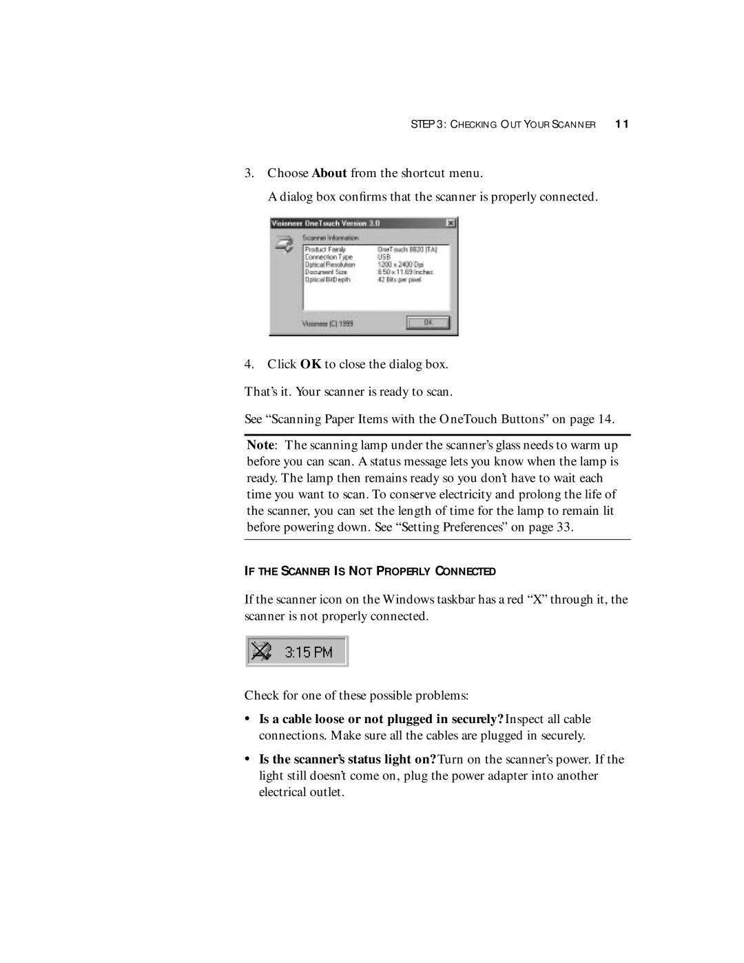 Visioneer 8820 manual If the Scanner is not Properly Connected 