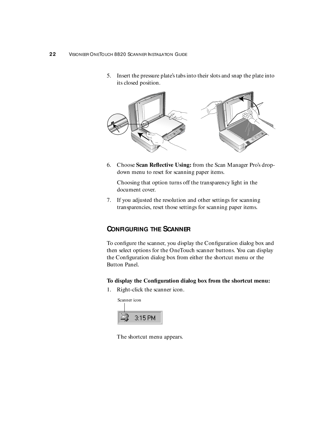 Visioneer 8820 manual Configuring the Scanner 