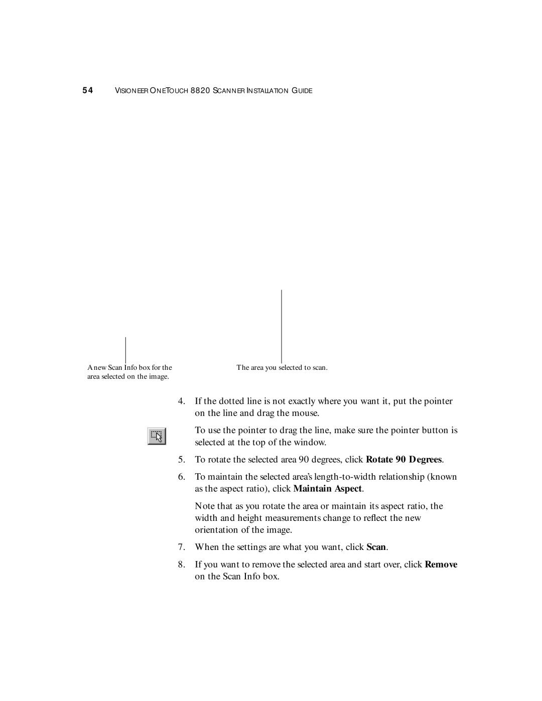 Visioneer 8820 manual Area you selected to scan 